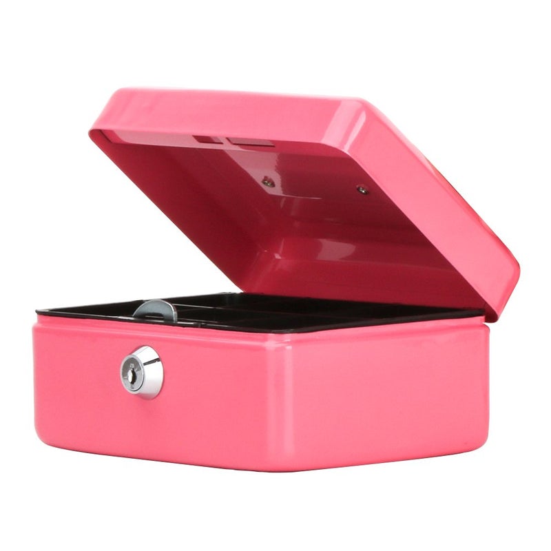 Decaller Small Cash Box with Key Lock, Decaller Portable Metal Money Box with Double Layer & 2 Keys for Security, Pink, 6" x 4 4/5" x 3 1/5", QH1506XS - Image 1